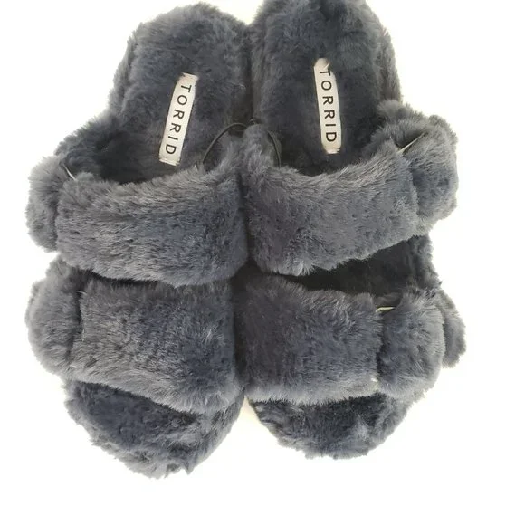 Torrid Slip On Fuzzy Slippers Double Band Faux Fur House Shoes Size 8 - Picture 2 of 13